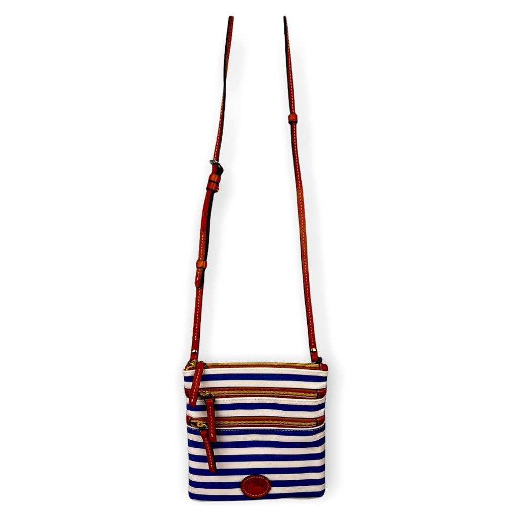 Nwt Dooney & Bourke North South Triple Zip Preppy Stripe Crossbody Blue & White